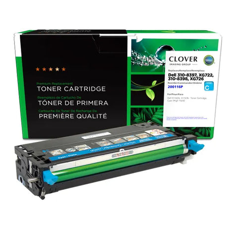 Clover Technologies Group, LLC Remanufactured High Yield Cyan Toner Cartridge (Alternative for Dell 310-8397 XG722 310-8398 XG726) (8000 Yield)
